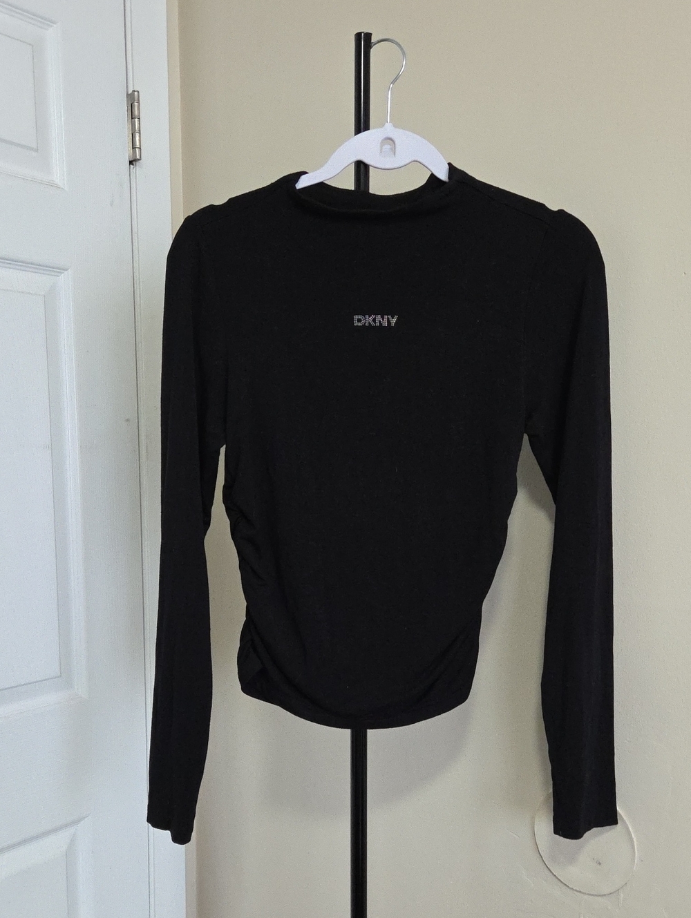 DKNY Black Long Sleeve Logo Crewneck Top